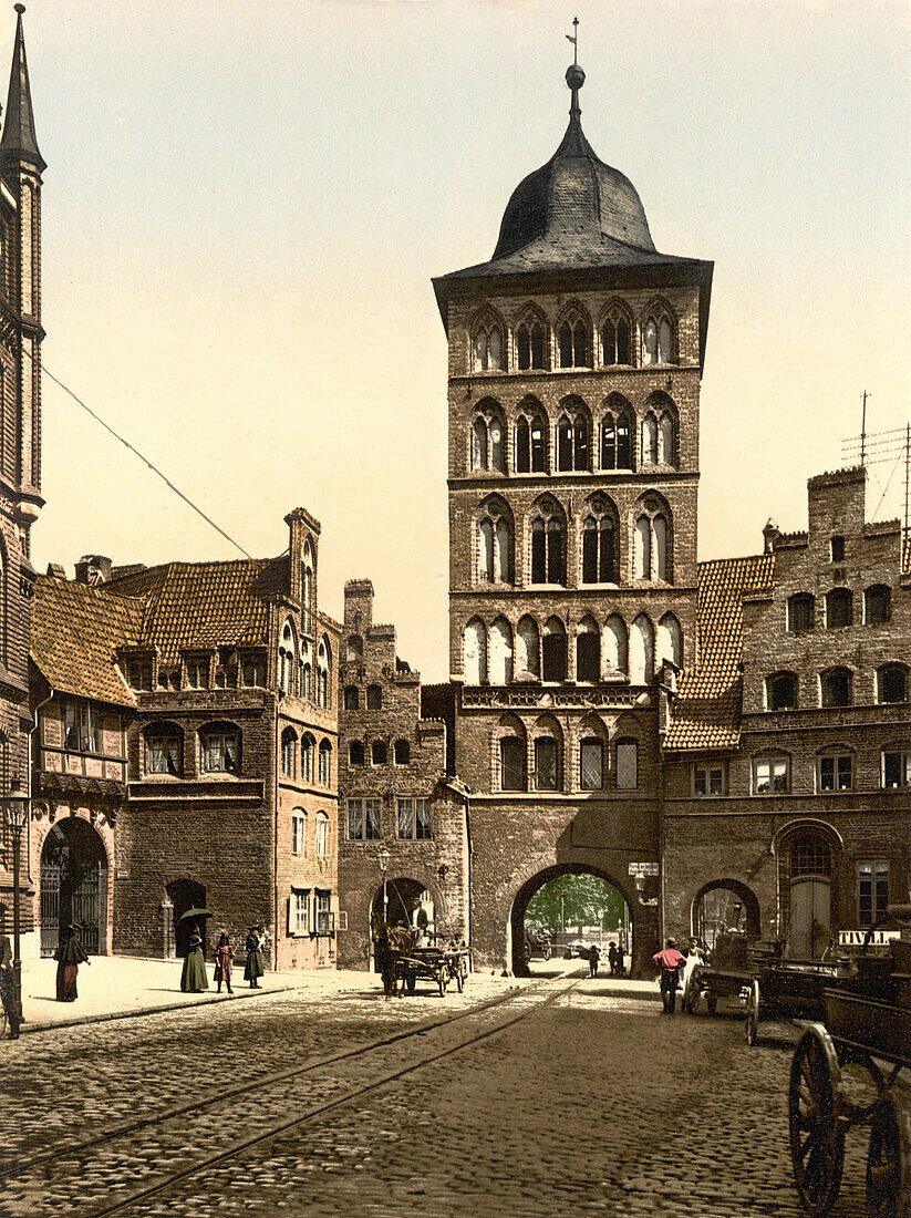 Tower Arch, Lubeck, Germany, Photochrome Print, circa 1900