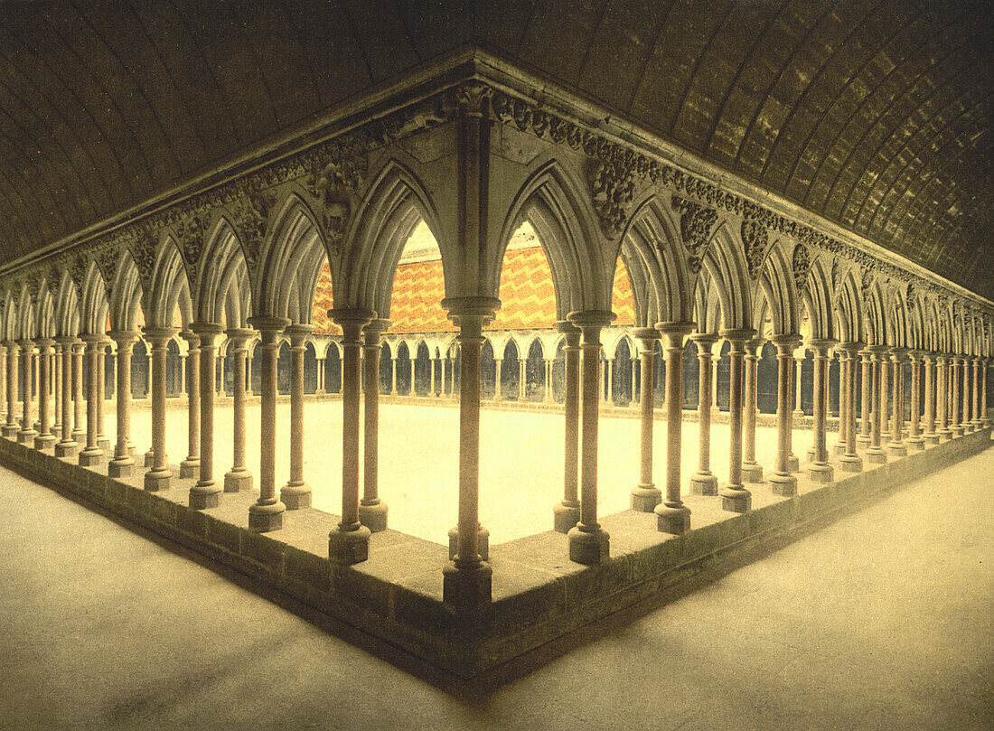 Monks' Promenade, Mont Saint-Michel, France, Photochrome Print, circa 1900