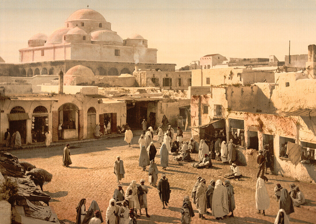 Bab Suika-Suker Square, Tunis, Tunisia, Photochrome Print, circa 1900