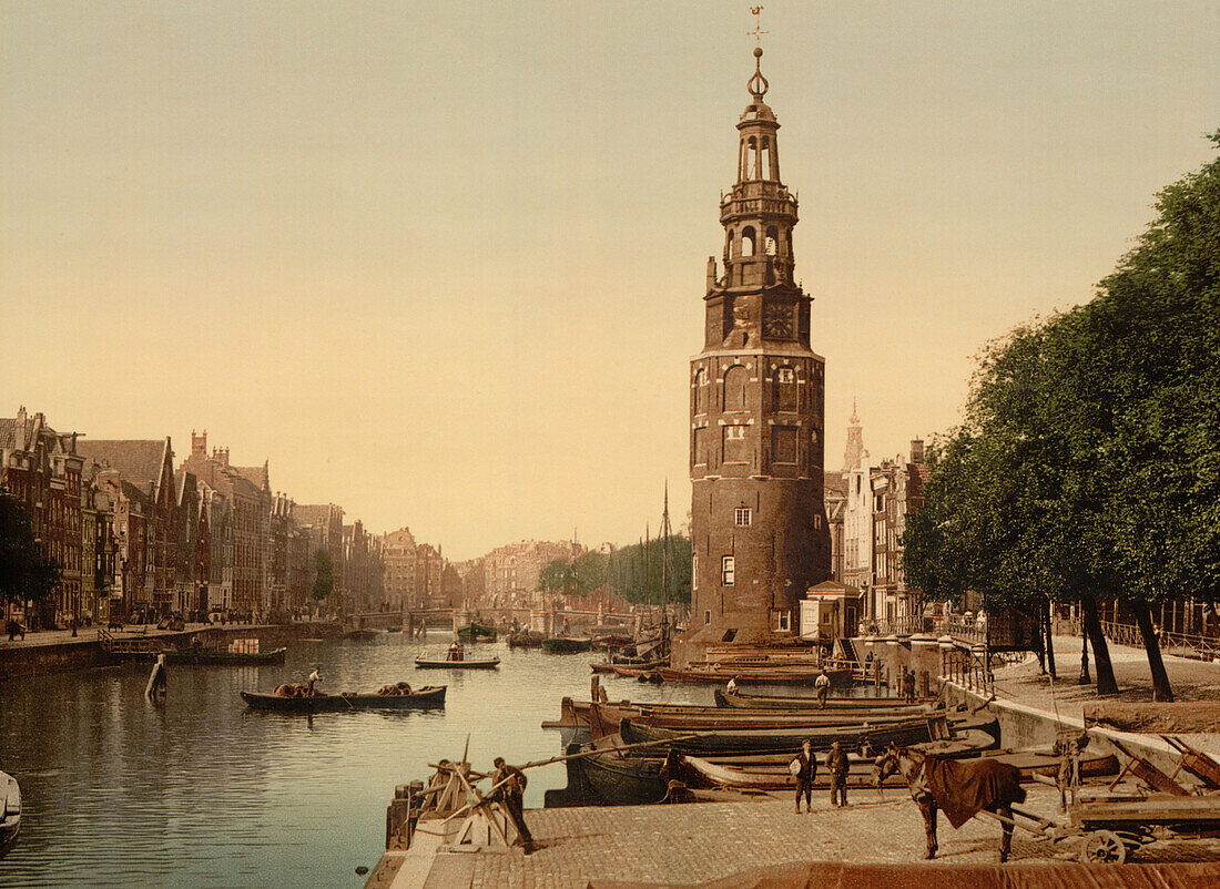 Canal Scene, Oude Schans, Amsterdam, Holland, Photochrome Print, circa 1900