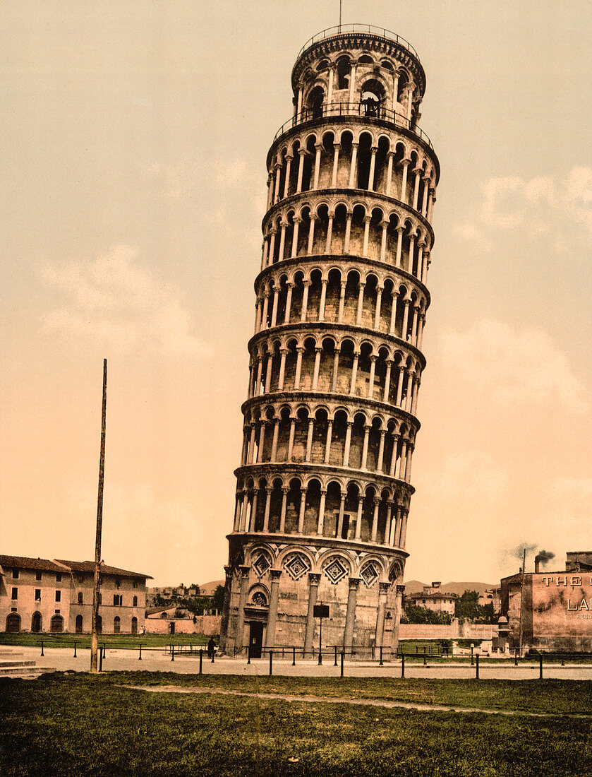 The Leaning Tower, Pisa, Italy, Photochrome Print, circa 1900