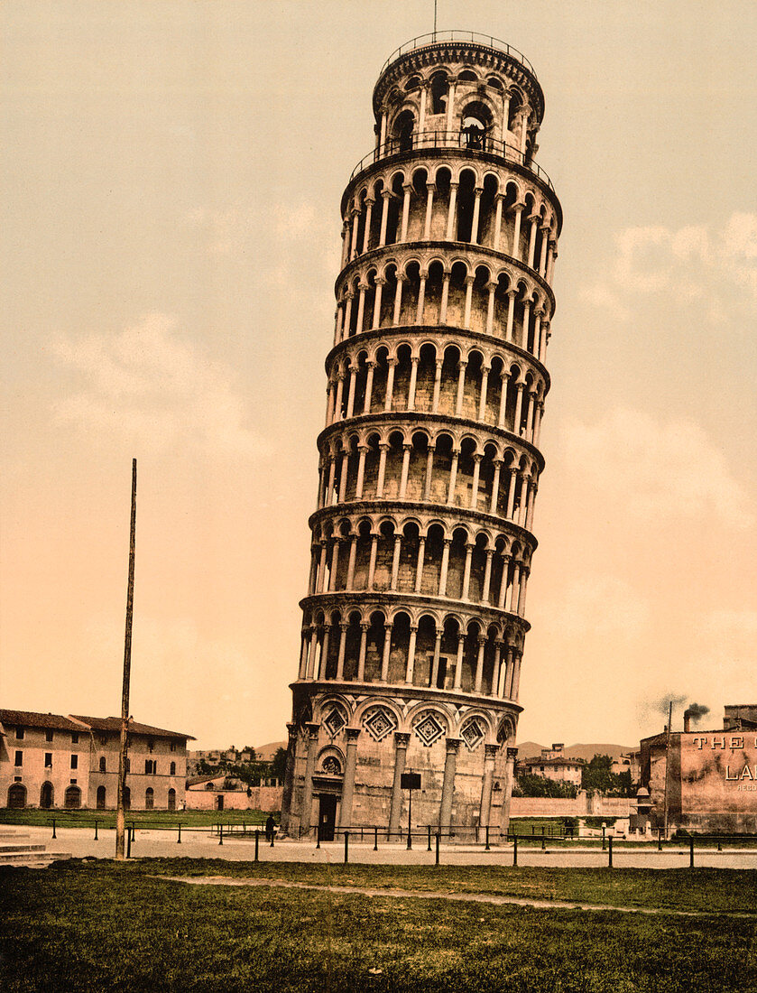 The Leaning Tower, Pisa, Italy, Photochrome Print, circa 1901