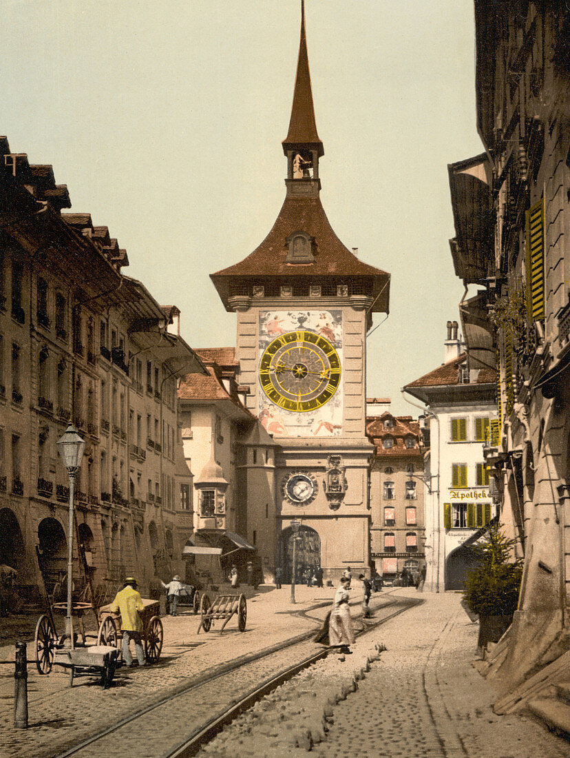 Zytglogge Clock Tower, Bern, Switzerland, Photochrome Print, circa 1900