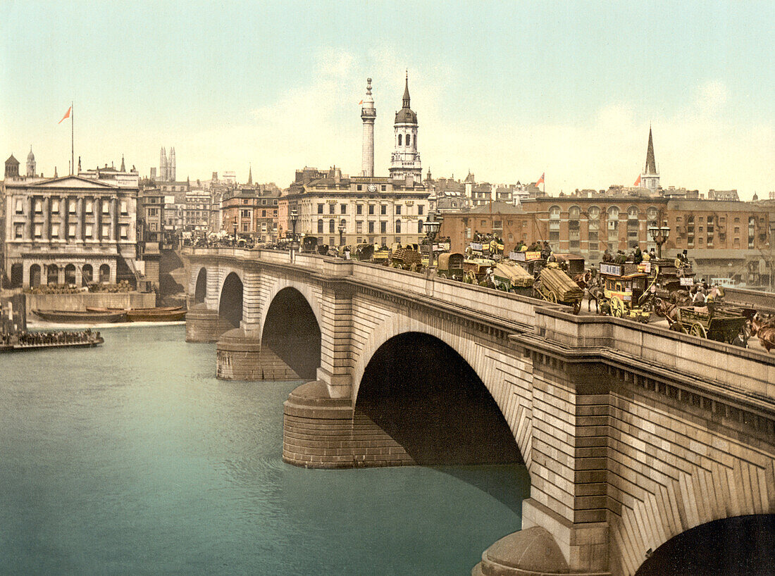 London Bridge, London, England, Photochrome Print, circa 1901