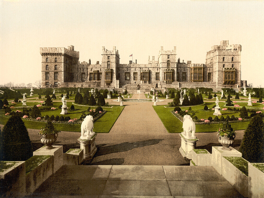 East Terrace and Windsor Castle, Windsor, Berkshire, England, Photochrome Print, circa 1900
