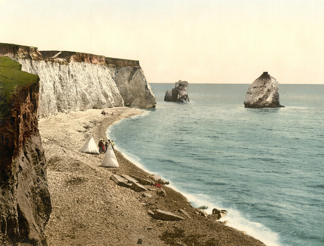 Freshwater Bay Arch and Stag Rocks, Isle of Wight, England, Photochrome Print, circa 1900