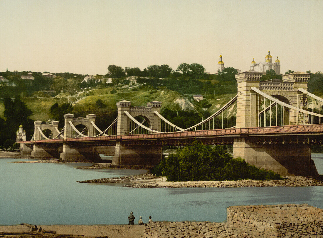 St. Nicholas Bridge, Kiev, Russia, Photochrome Print, circa 1900