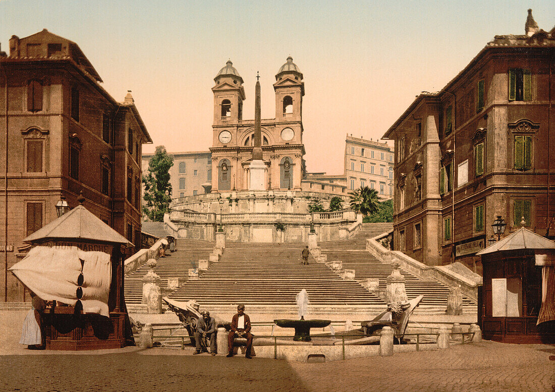 Trinita dei Monti, Rome, Italy, Photochrome Print, circa 1900