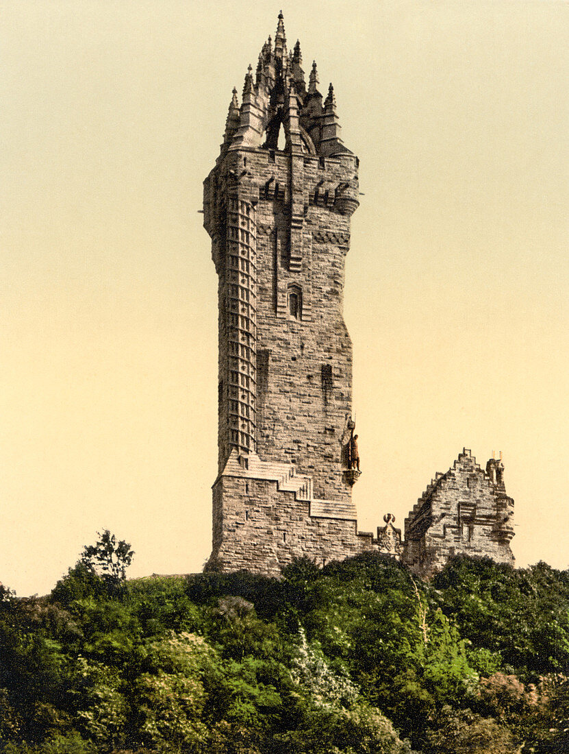 Wallace Monument, Stirling, Scotland, Photochrome Print, circa 1900