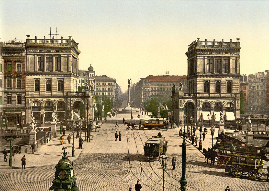 Street Scene, Halle Gate and Belle Alliance Square, Berlin, Germany, Photochrome Print, circa 1901