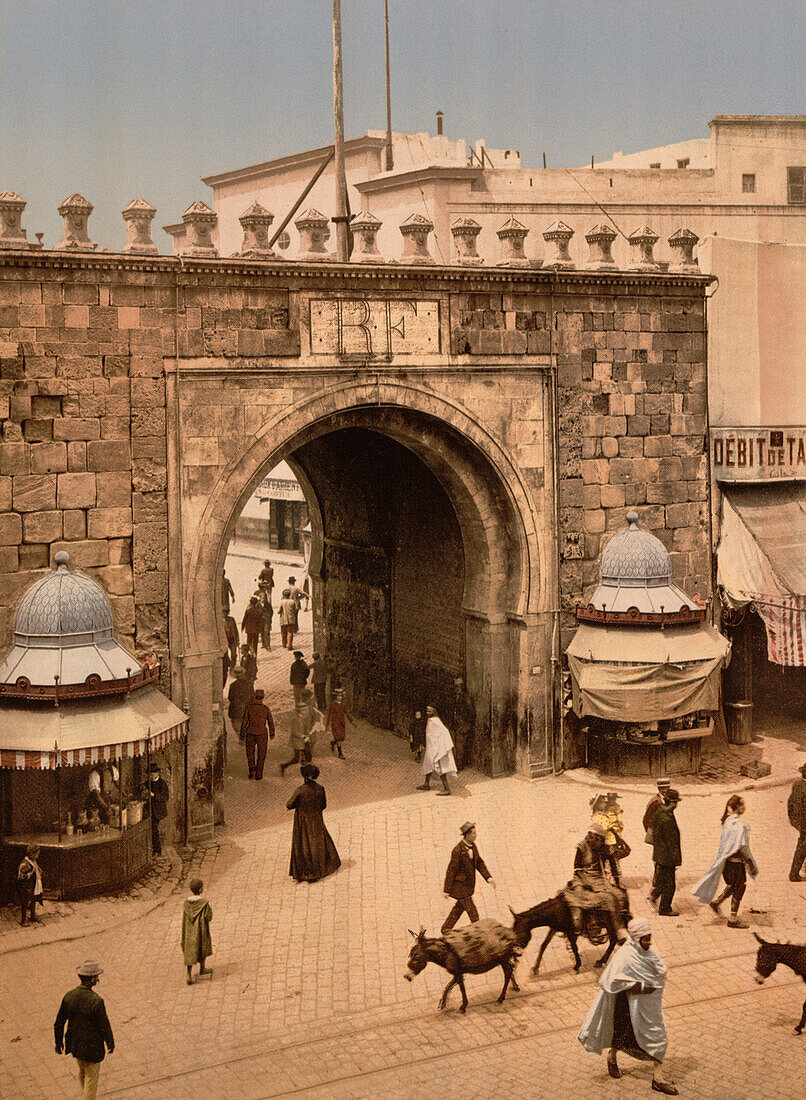 French Gate, Tunis, Tunisia, Photochrome Print, circa 1900