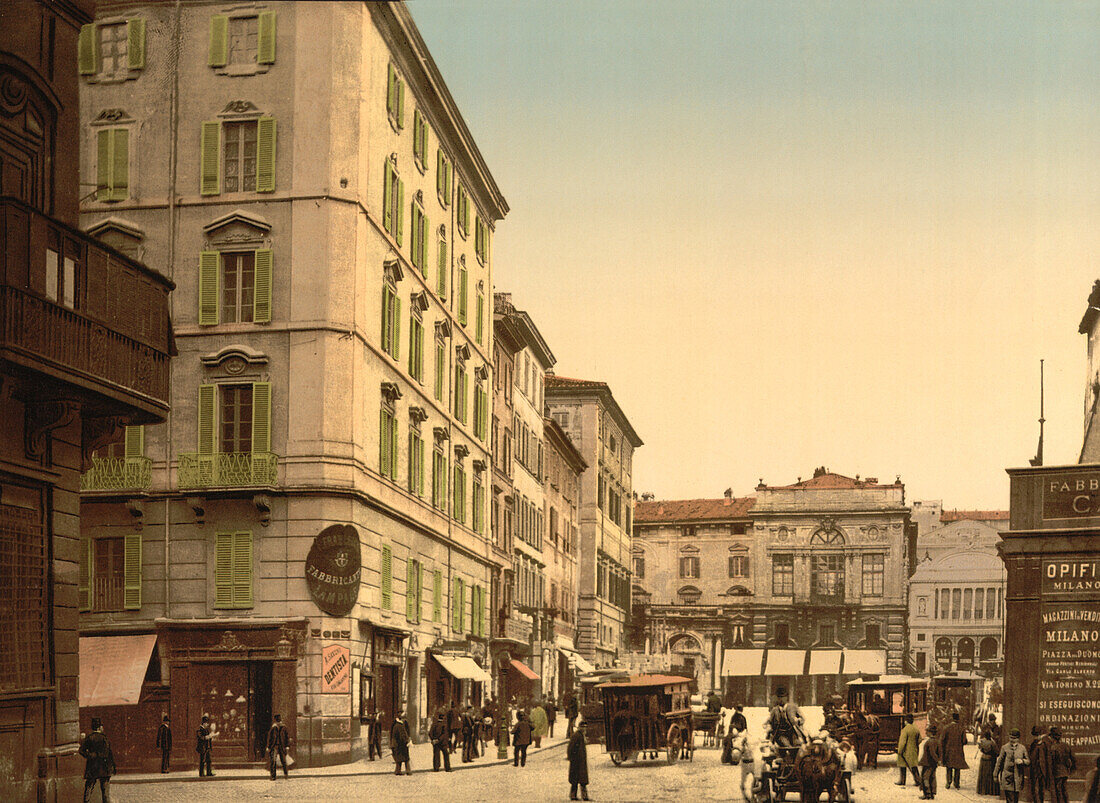 Street Scene, Rome Italy, Photochrome Print, circa 1900