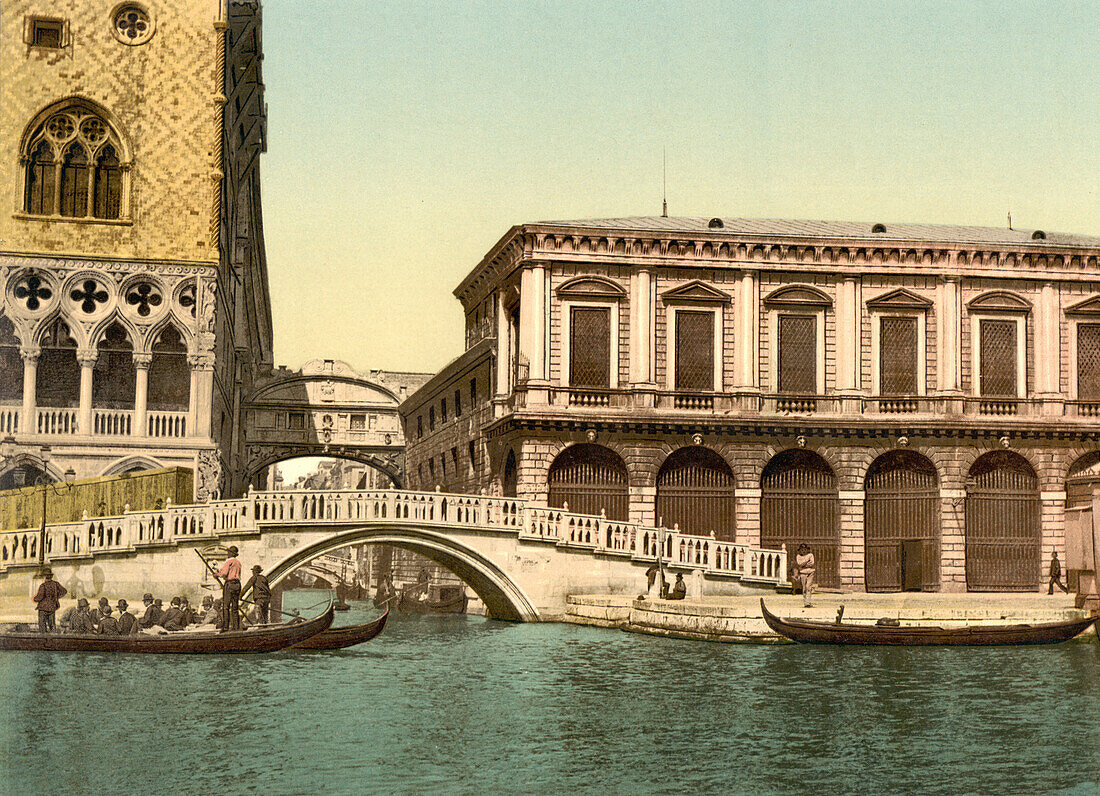 Bridge of Sighs, Venice, Italy, Photochrome Print, circa 1900