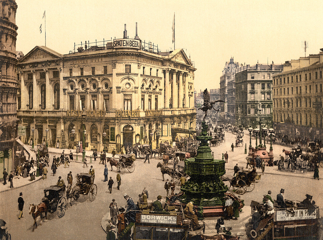 Piccadilly Circus, London, England, Photochrome Print, circa 1901