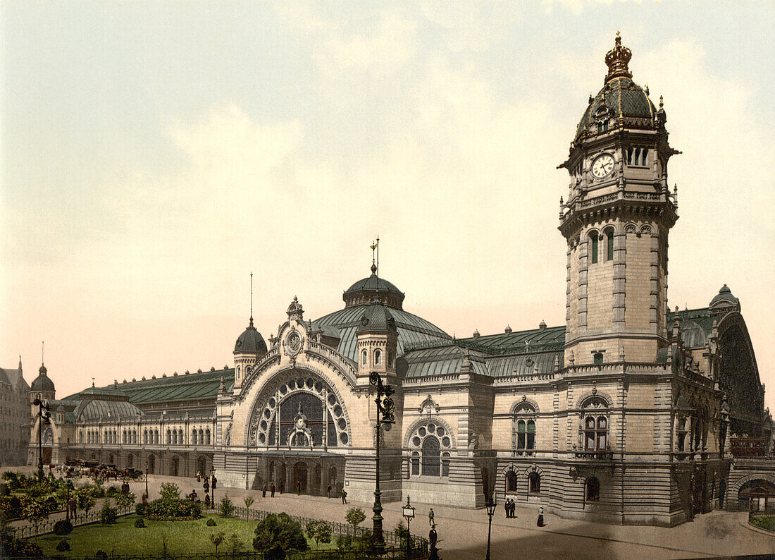 Railway Station, Cologne, Germany, Photochrome Print, circa 1900