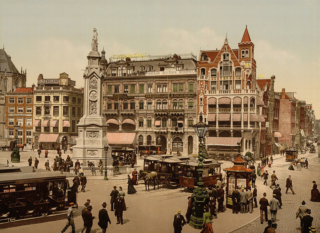 Dam Square with Nieuwe Kerk, Amsterdam, Holland, Photochrome Print, circa 1900