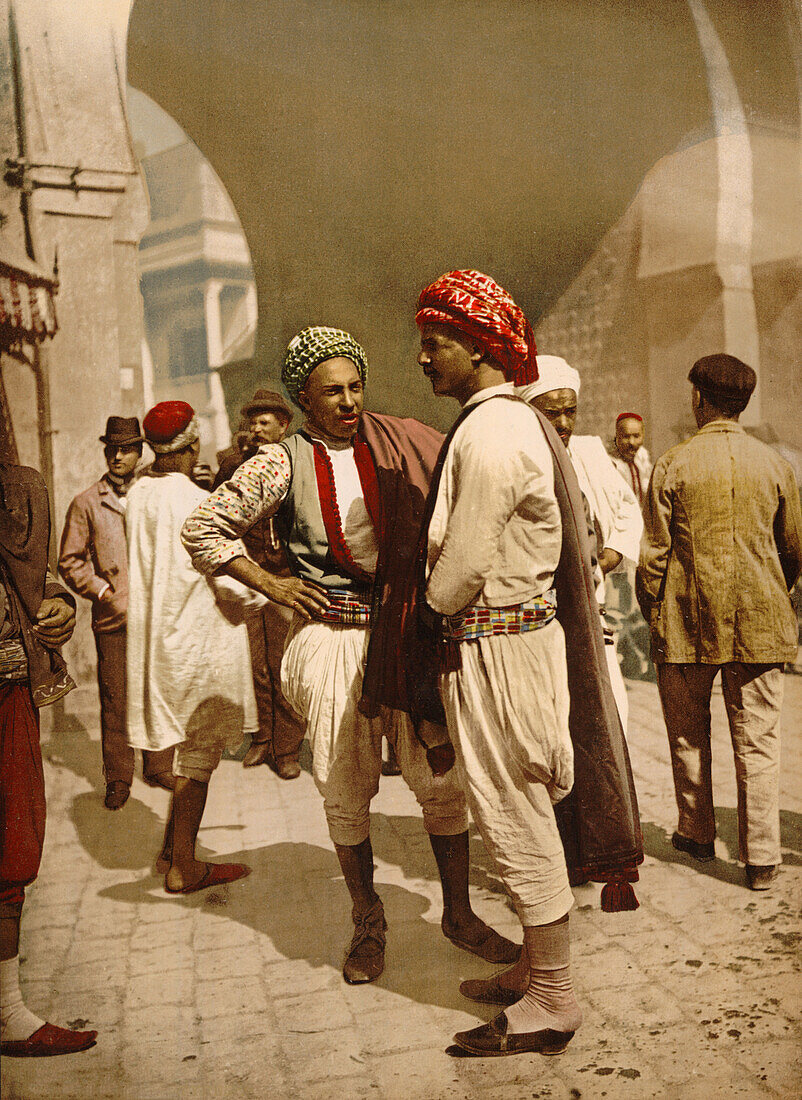 Arab Men, Tunis, Tunisia, Photochrome Print, circa 1899
