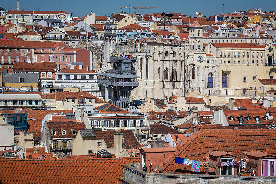 mirador of santa justa, carmo convent, neighborhoods of la baixa and chiado, lisbon, portugal, europe