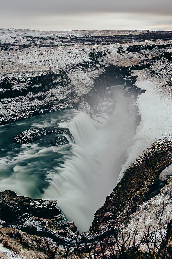 Gulfoss Wasserfall in Südisland, Winter, Goldener Kreis, Island, Nordeuropa