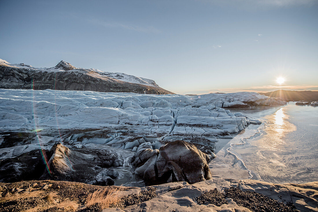 Gletscher Vatnajökull bei Sonnenuntergang, Winter, Vatnajökull, Island