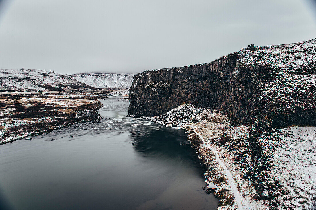 Fjord in Südisland in Winter, Goldener Kreis, Island