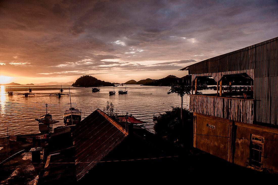 Harbour at sunset, Labuhan Bajo, Flores Island, East Nusa Tenggara, Indonesia