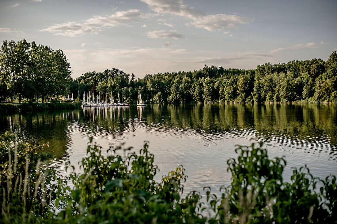 Lake Bucher Stausee, Rainau, close to Aalen, Ostalbkreis, Baden-Wuerrttemberg, Germany