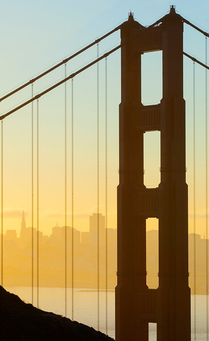 Golden Gate Bridge and San Francisco at dawn, California, United States of America, North America