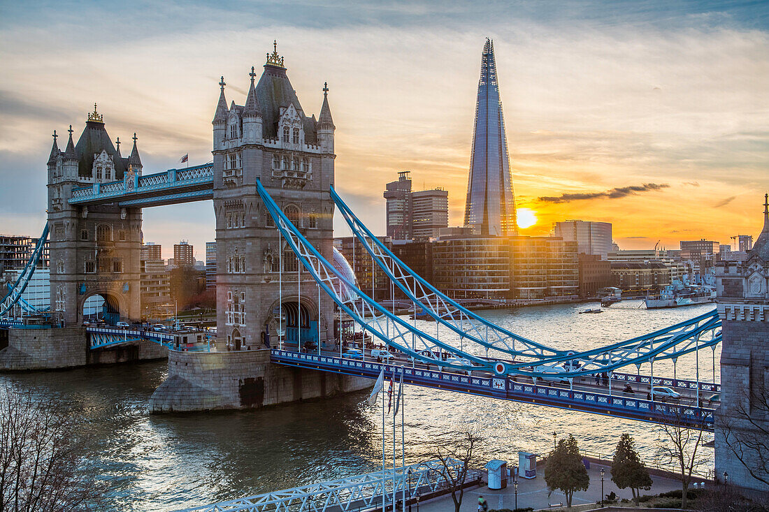 Tower Bridge, River Thames and the Shard in London, England, United Kingdom, Europe
