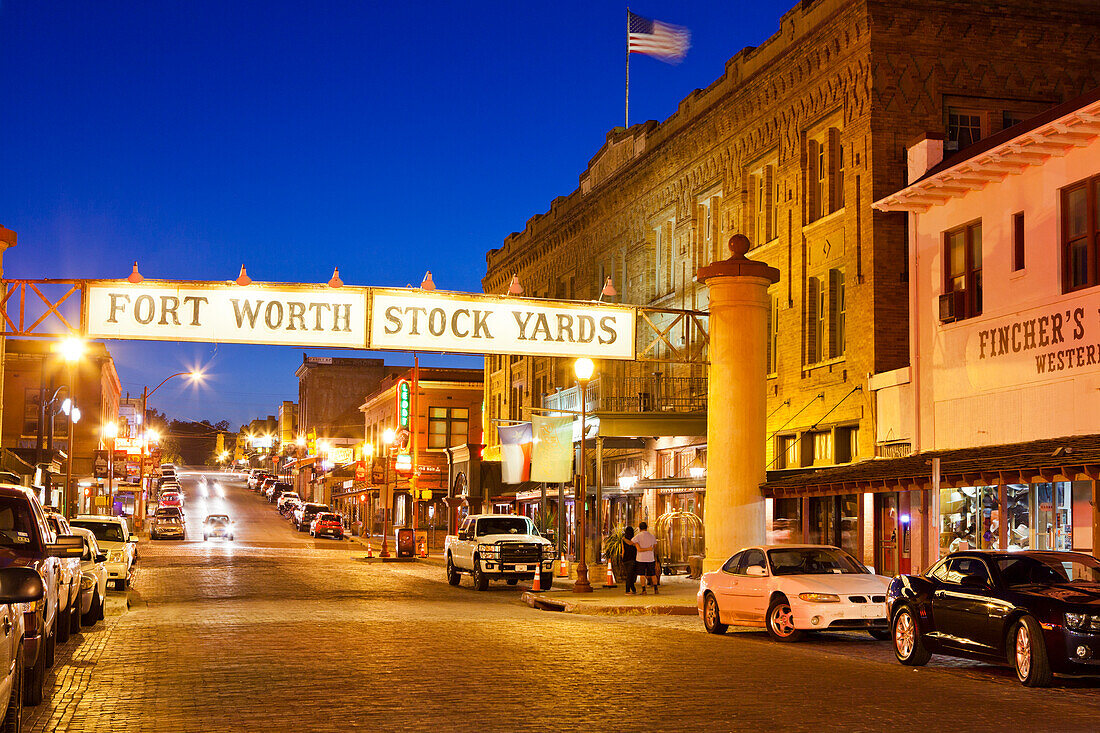 Fort Worth Stockyards at night, Texas, United States of America, North America