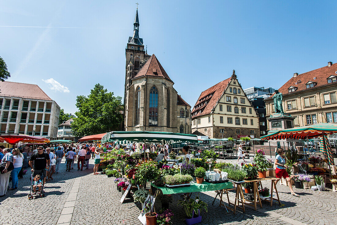 market at the Schillerplace of Stuttgart, Baden Wuerttemberg, south Germany, Germany
