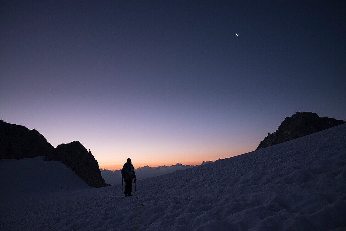 Sunrise on the glacier Plateau du Trient, Pennine Alps, canton of Valais, Switzerland