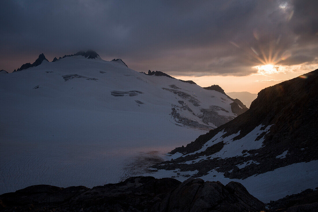 Sunset over the glacier Plateau du Trient, Pennine Alps, canton of Valais, Switzerland