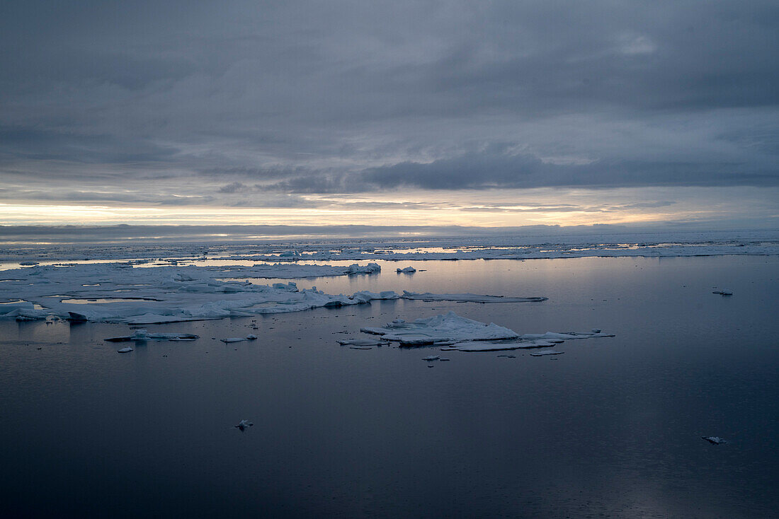 Evening dawn in the drift ice of the Arctic ice pack north of Spitsbergen, Svalbard, Norway
