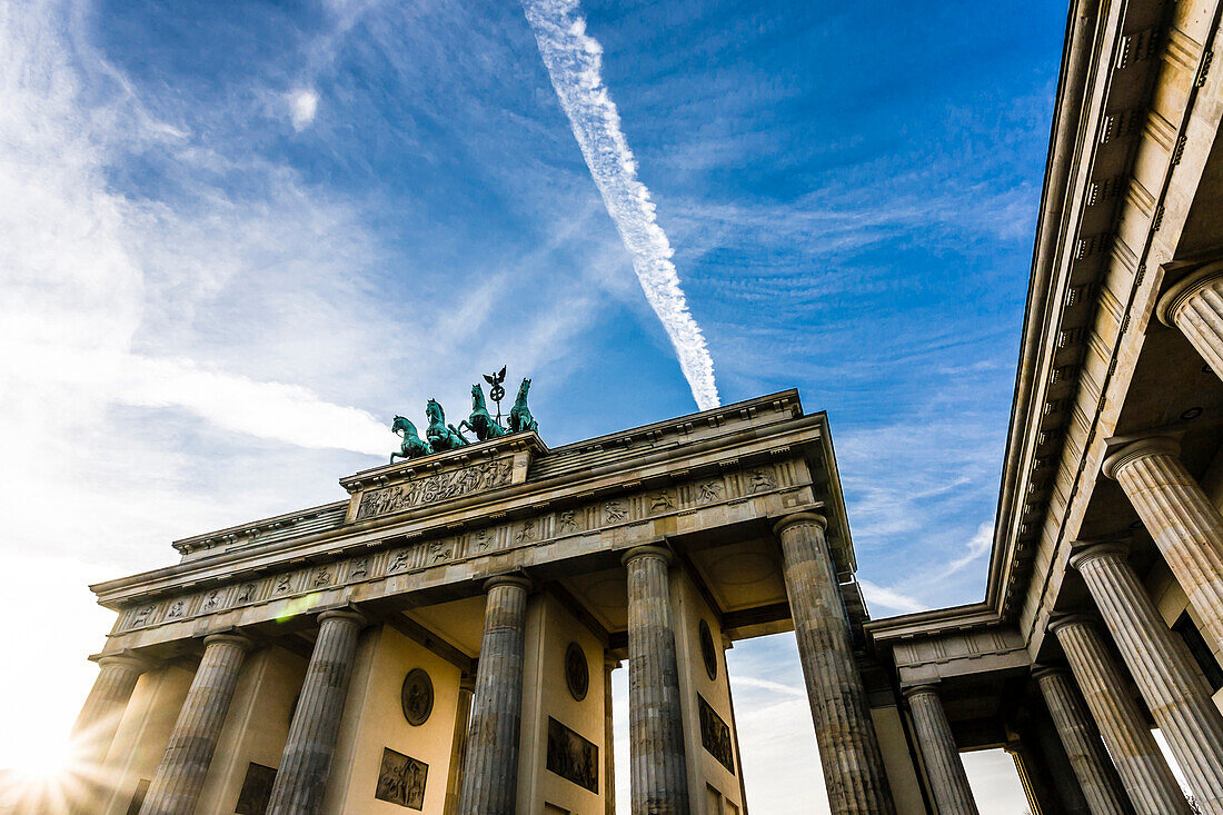 The Brandenburger gate, Brandenburger Tor against sunlight, Berlin, Germany