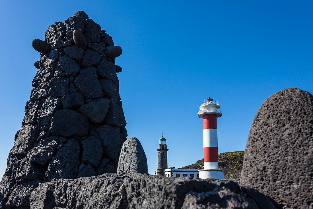 Lighthouses at the south point of the island in the volcano area, Fuencaliente, La Palma, Canary islands, Spain