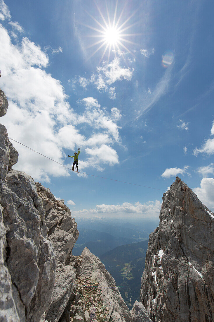 Professional highline athlete Reinhard Kleindl and his crew on a special alpine highline project in the Austrian alps. This project is set almost at 3000 meters above see level. The project involves a difficult climbing access as well as special rigging s