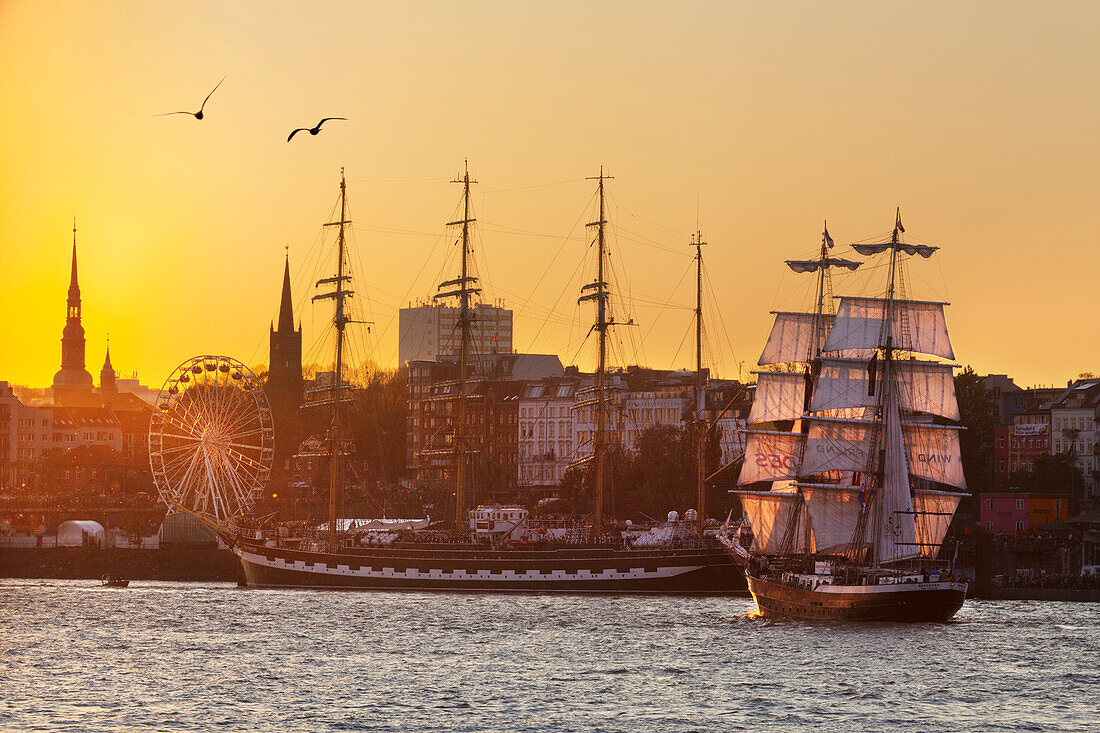 Sailing ships Krusenstern and Mercedes at the harbour, Hamburg, Germany