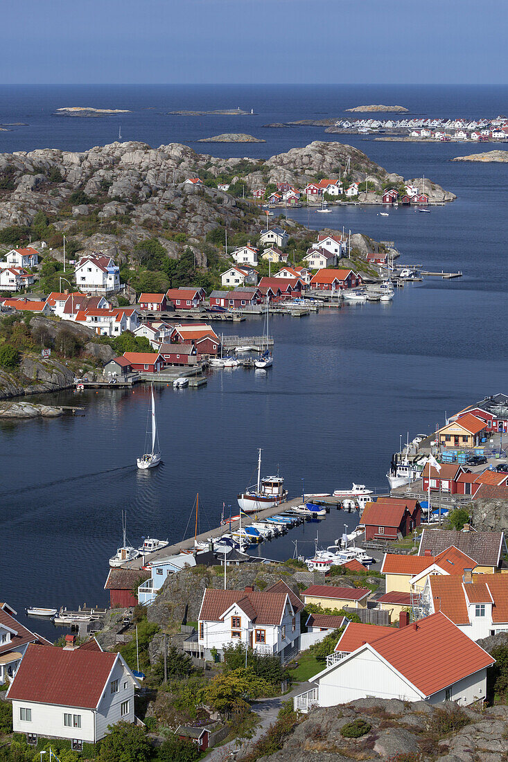 View from Rönnang on the island Tjörn over the North Sea to Klädesholmen, Bohuslän, Västergötland, Götaland, South Sweden, Sweden, Scandinavia, Northern Europe, Europe