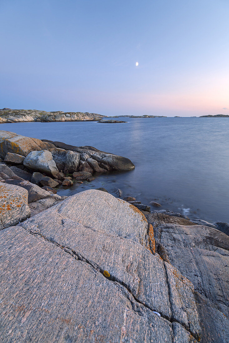 Moonlight at the coast near Skärhamn, Island Tjörn, Bohuslän, Västergötland, Götaland, South Sweden, Sweden, Scandinavia, Northern Europe, Europe