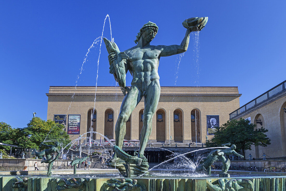 Poseidonbrunnen am Götaplatsen vor dem Kunstmuseum, Göteborg, Bohuslän, Südschweden, Schweden, Skandinavien, Nordeuropa, Europa