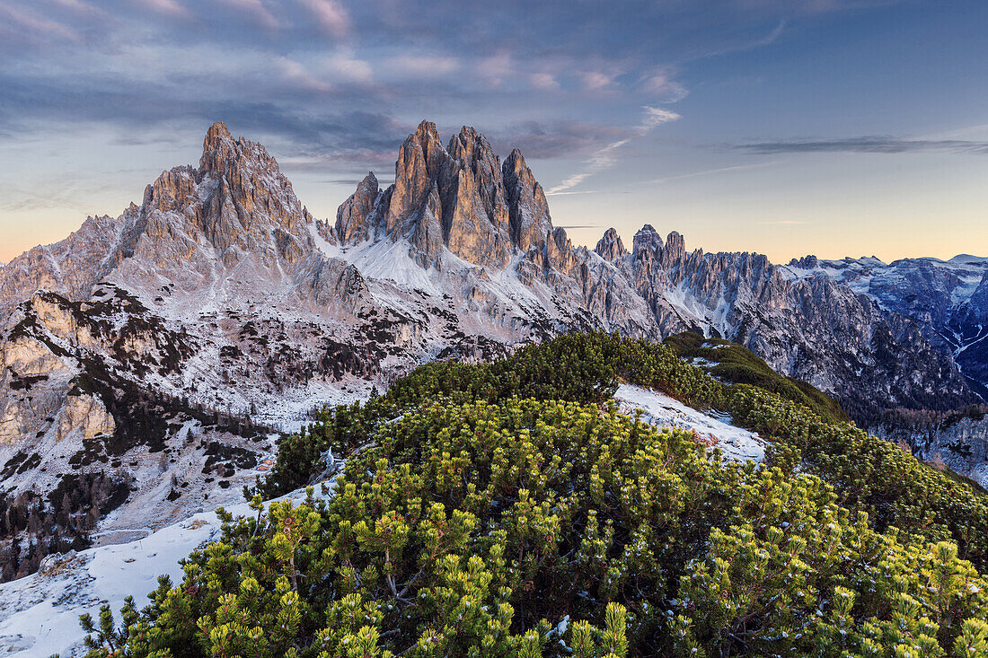 View to the Cadini Group, which are part of the Sexten Dolomites, Unesco world heritage, Italy