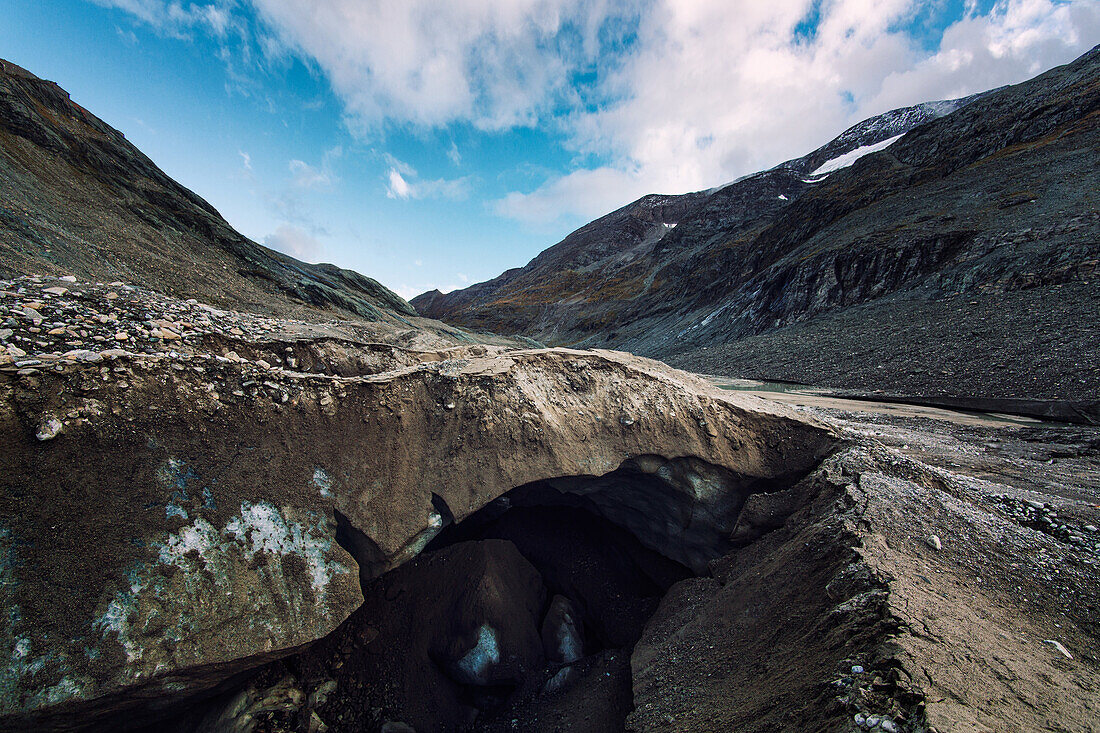 End of the Pasterze Glacier, beneath Grossglockner, Hohe Tauern mountain range, Austria