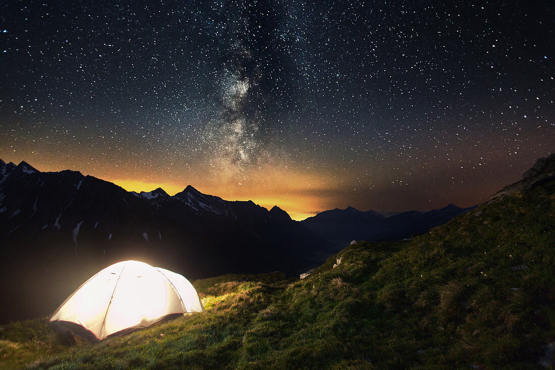 Camping spot in the area of Pfitscherjoch mountain pass, South Tyrol, Italy