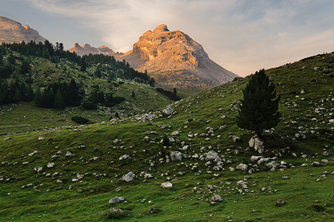 Forca Rossa im ersten Licht des Tages, Inmitten der Fanesgruppe, Dolomiten, Unesco Weltkulturerbe, Italien