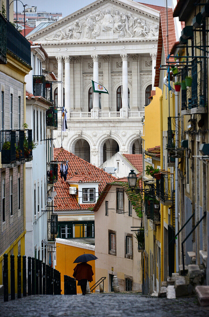 View towards the parlament building, Palacio de Sao Bento, Lisbon, Portugal