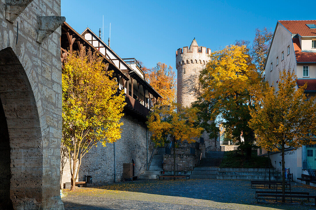 Pulverturm with city walls, Jena, Thuringia, Germany, Europe