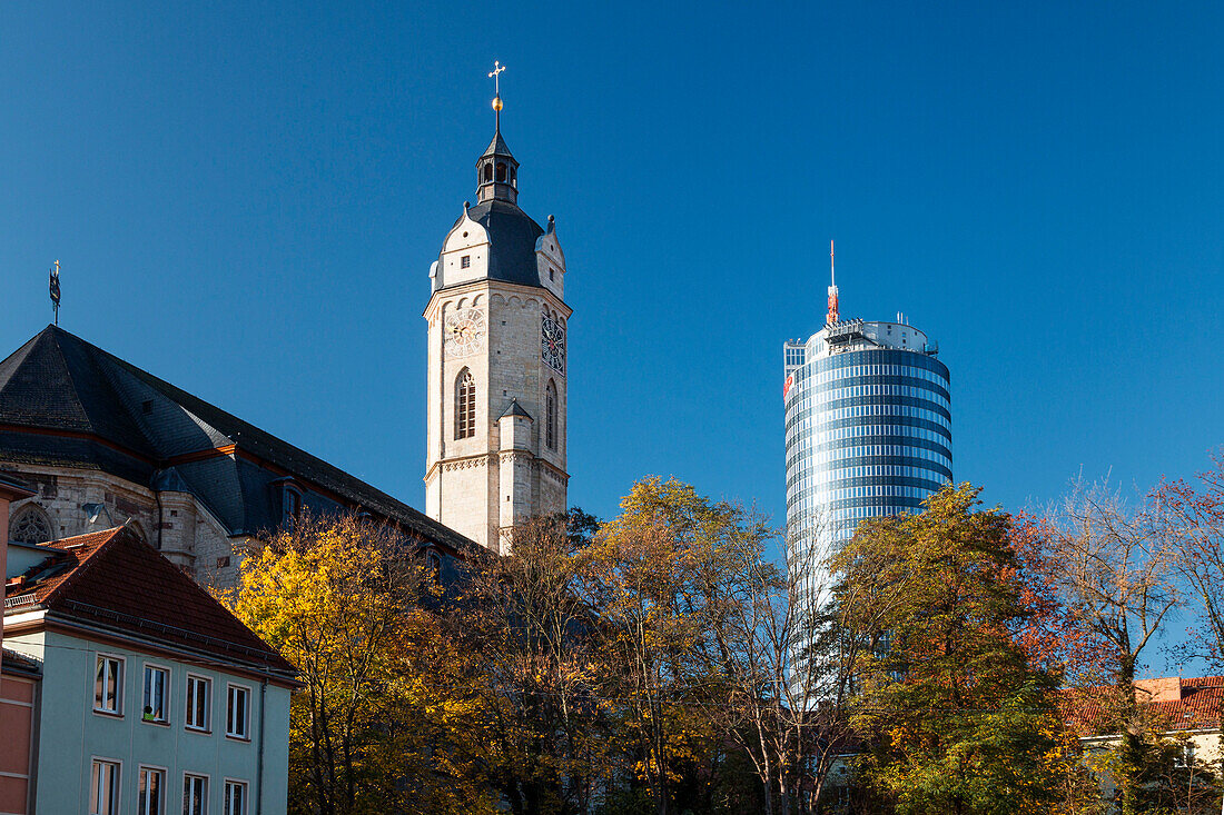 St. Michael Church and Jentower, Kirchplatz, Jena city, Thuringia, Germany, Europe