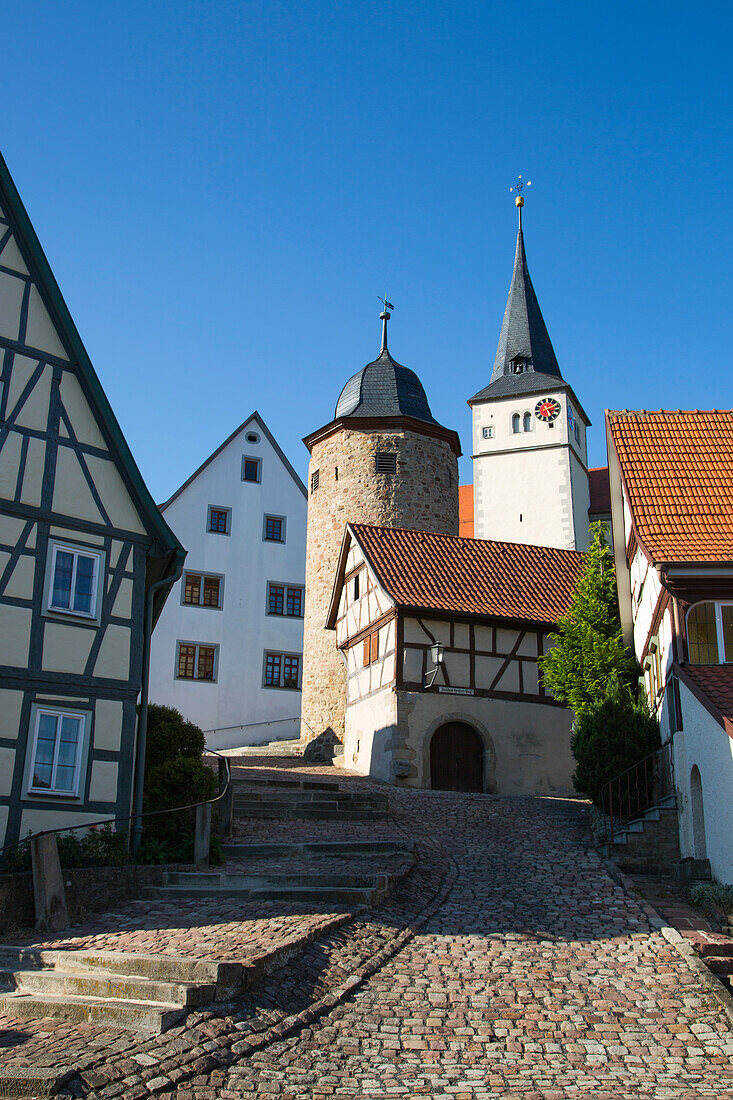 Half-timbered buildings and towers in Altstadt old town