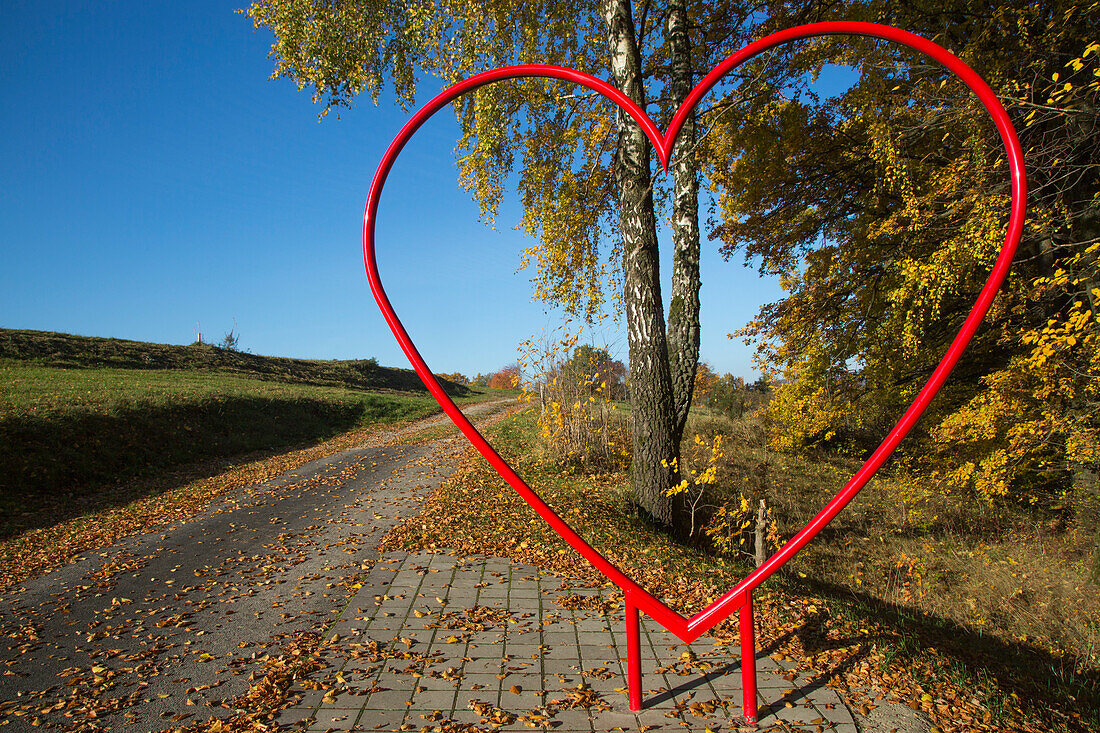 Giant red heart on Poppenhausener Liebesweg trail of love